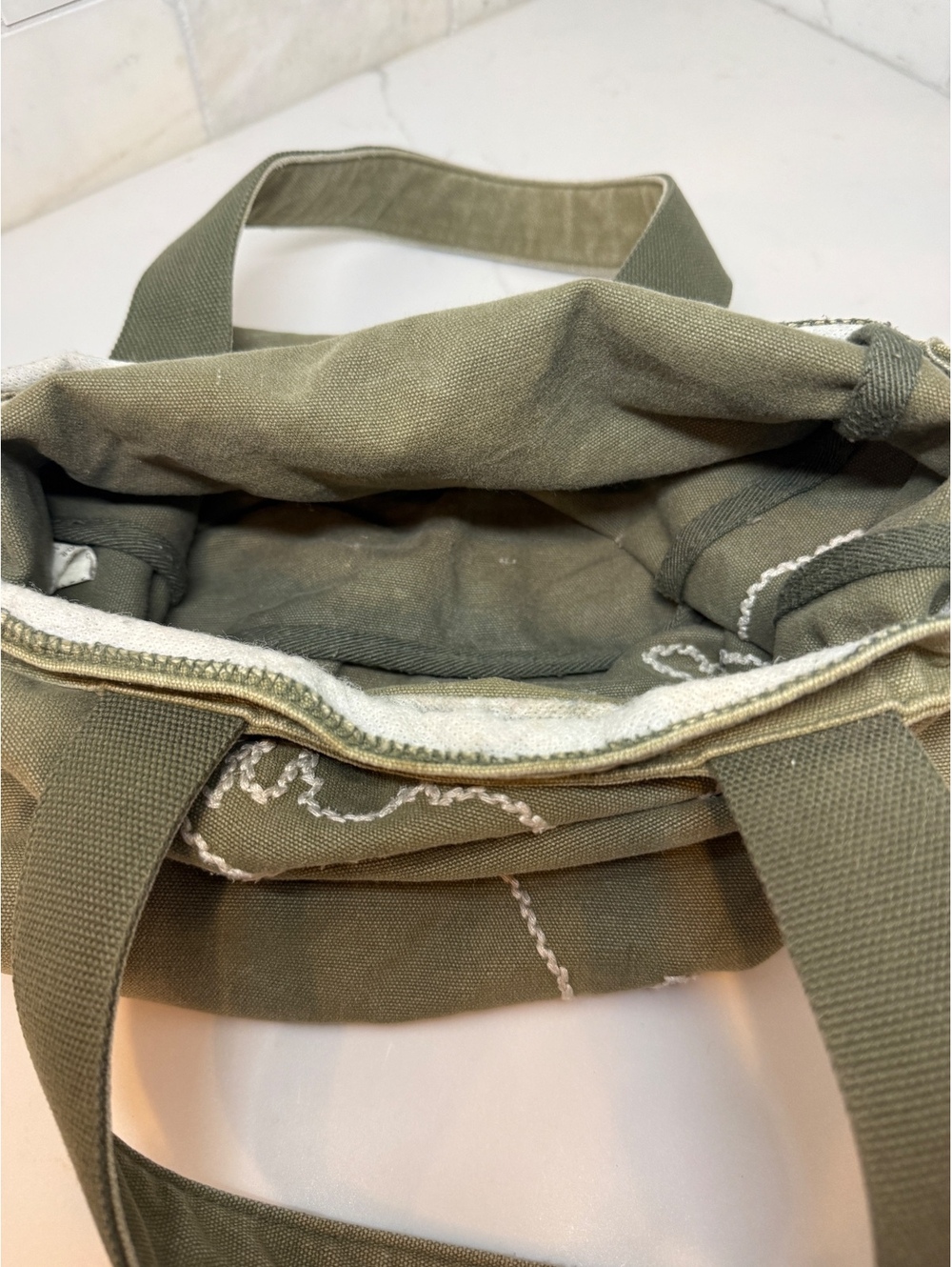 Abercrombie & Fitch Olive Green Canvas Tote Bag with Moose Embroidery - Picture 3 of 5